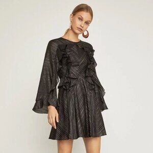 BCBGMaxAzria Women's Metallic Ruffle Bell Sleeve Mini Dress Black Size S